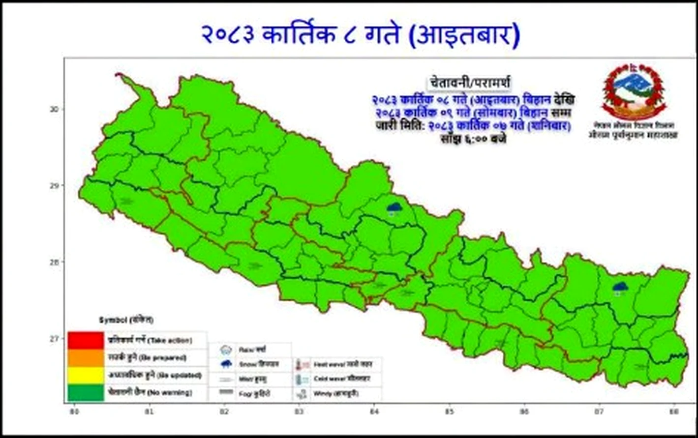 आइतबारको मौसम पूर्वानुमान नक्सा